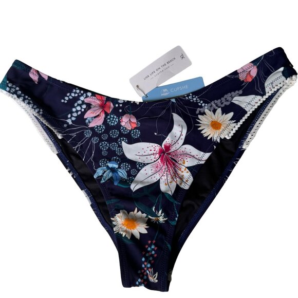 Cupshe Womens Floral Bikini Bottom XL Swimwear Swim Beach Navy Blue Pink Floral - Picture 5 of 9